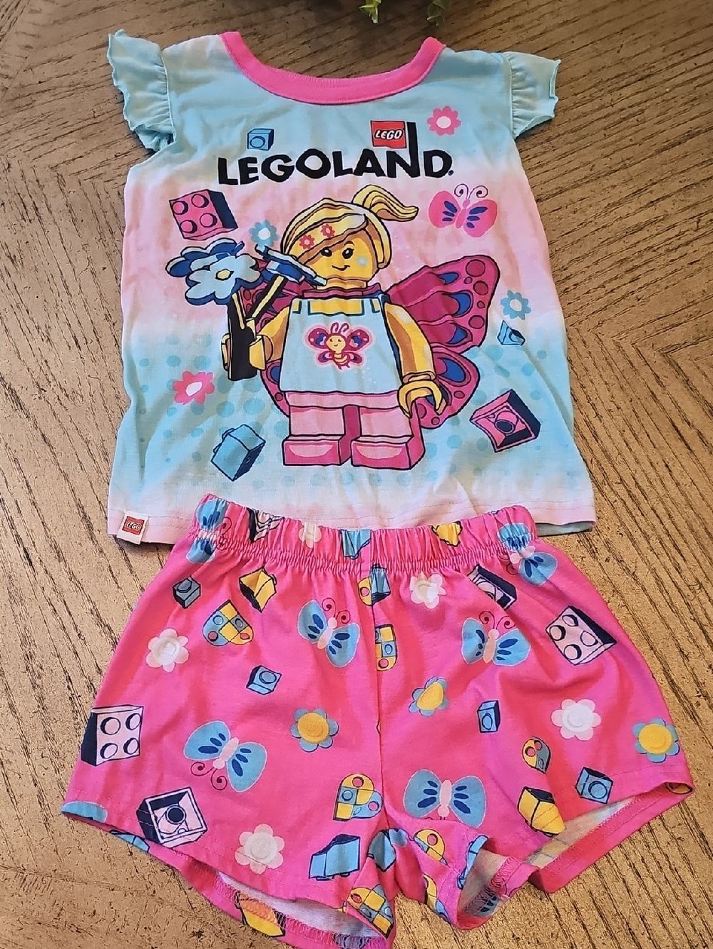 Legoland Girls Pink & Light Blue Butterfly Pajama Set Size 4/5